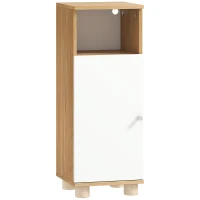 HOMCOM Mobiletto Bagno Salvaspazio con Armadietto a 2 Ripiani e Vano Aperto, 30x30x79.7 cm, Bianco e Legno(m-1)