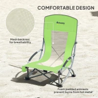 Outsunny Set of 2 Folding Beach Chair, Low Camping Chair with Mesh Back, Carry Bag and Cup Holder for Garden Outdoor Picnic Festival Travel, Green(m-5)