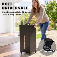 Outsunny Container pentru Peleți 45 Kg cu Roți, Capac, Fereastră și Sită, Negru(m-7)