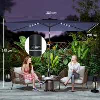 Outsunny Sombrilla de Jardín con 24 Luces LED Solares Dosel Inclinable Poste Metálico 2,9x2,5 m Azul Oscuro(m-3)