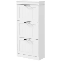 HOMCOM Zapatero Estrecho con 3 Puertas Abatibles Estantes Ajustables para 15 Pares de Zapatos Blanco(m-11)