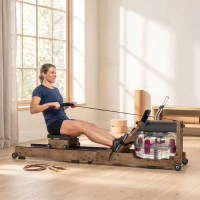 SPORTNOW Rameur à Eau Rameur Appartement Pliable Double Rail Aluminium Capacité 158kg Connexion Bluetooth 182x42x67cm Chêne(m-17)