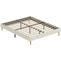 HOMCOM Estructura de Cama 140x190 cm con Somier Tapizada en Terciopelo Acanalado con Almacenamiento Crema
