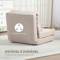 HOMCOM Sofá-Cama Individual Dobrável Estofado em Linho com Encosto Ajustável 5 Posições e 1 Almofada Bege(m-7)