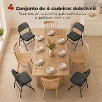 HOMCOM Conjunto de 4 Cadeiras Dobráveis com Encosto e Estrutura de Aço para Sala de Estar escritório Estúdio 45x46x78 cm Preto(m-4)