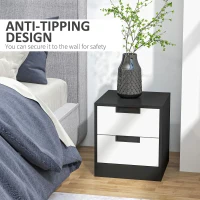 HOMCOM Set of Two Monochrome Two-Drawer Bedside Tables(m-6)