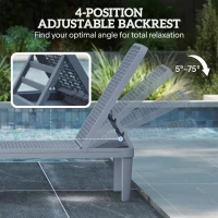 Outsunny Plastic Sun Lounger, 4-Position Adjustable Reclining Garden Lounger Sunbed for Patio, Beach, Terrace, Dark Grey(m-5)