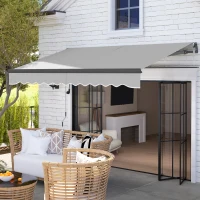 Outsunny 3 x 2.5m Electric Awning with Remote Controller, Aluminium Frame DIY Retractable Awning, UV30+ Sun Shade Canopy for Garden Patio Deck Door Window, Light Grey(m-10)