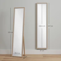 HOMCOM Espejo de Pie Cuerpo Entero con Marco de MDF Espejo de Pared Rectangular con 2 Formas de Uso 37x4x157 cm Plateado y Natural(m-3)