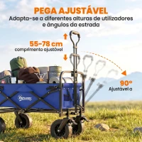 Outsunny Carrinho de Transporte Dobrável para Jardim com Guiador Telescópico Capacidade 100 kg 99x57x77-100 cm Azul Escuro(m-5)
