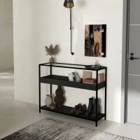 HOMCOM Konsolentisch mit 2 Regalen, Flurtisch, Flurkonsole, Schwarz(m-10)