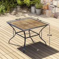 Outsunny Tavolo da Giardino Marrone per 4 Persone con Foro Centrale per Ombrellone, 94L x 94P x 71A cm(m-3)