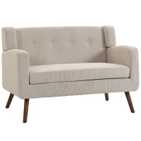 HOMCOM Canapea 2 locuri 118 cm cu aspect corduroy, capitonaj cu nasturi, canapea tapițată modernă și confortabilă cu picioare din lemn pentru spații mici(m-7)