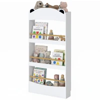 AIYAPLAY Libreria Montessoriana per Bambini 3-8 Anni a Forma di Orso con 4 Ripiani in Legno, 50x15x97 cm, Bianco(m-11)