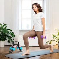 SPORTNOW Set 6 Manubri Pesi (2x1 kg, 2x2 kg, 2x3 kg) da 12 kg con Supporto/Kettlebell, in Metallo e PP Rosa, Azzurro e Viola(m-10)