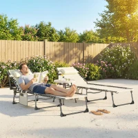 Outsunny Set de 2 Tumbonas Plegables con Reposacabezas Bolsillo Lateral y Respaldo Reclinable en 5 Posiciones Blanco Crema(m-2)