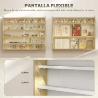 HOMCOM Vitrina de Pared de Madera con Estantes Ajustables y 2 Puertas Correderas de Cristal 80x9,5x60 cm Blanco y Natural(m-4)