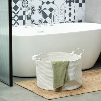 HOMCOM Cesto Portabiancheria da 88L Portatile e Pieghevole con Manici in Cotone Naturale, Ø56x35.5 cm, Crema(m-9)