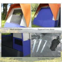 Outsunny Six-Man Camping Tent, with Small Rainfly and Accessories - Orange(m-7)