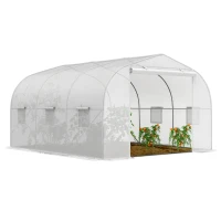 Outsunny Serra a Tunnel per Giardino con 6 Finestre e Porta a Rullo, in Acciaio e PE, 3.5x3x2 m, Bianco(m-1)