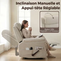 HOMCOM Fauteuil Inclinable de Massage et Chauffage, Fauteuil de Relaxation, Appuie-tête Réglable Poches Latérales, Crème(m-5)