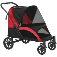 PawHut Passeggino per Cani Taglia Media Pieghevole con Finestre a Rete, Cuscino e Guinzagli, 124x67x100 cm, Nero(m-1)
