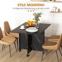 HOMCOM Tavolo da Pranzo Pieghevole per 2-6 Persone, 120x80x73 cm con Ruote, Salvaspazio per Soggiorno Sala da Pranzo, Nero Effetto Marmo(m-6)