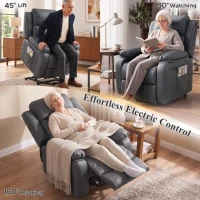 HOMCOM Riser and Recliner Chair with Vibration Massage, PU Leather Power Lift Chair for Elderly, Dark Grey(m-4)
