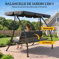 Outsunny Balancelle de Jardin Convertible 3 Places Inclinaison Toit réglable Matelas fourni 2L x 1,25l x 1,7H m métal(m-4)