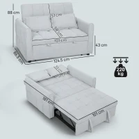HOMCOM 2 Seater Sofa Bed, 3-in-1 Convertible Sleeper Sofa with Click-clack Adjustable Backrest and 2 Pillows, Light Grey(m-3)