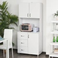 HOMCOM Credenza da Cucina e Soggiorno, Credenza Moderna in Legno Bianco, 2 Armadietti, Mensole Regolabili, 1 Ripiano Aperto e 3 Cassetti, 80x39.5x183.5cm(m-10)