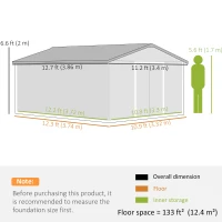 Outsunny 13 x 11ft Metal Garden Shed, Waterproof Outdoor Bike Storage Shed Galvanised with Vents, Foundation Kit, Apex Roof and Lockable Double Doors for Patio Lawn, Light Brown(m-3)