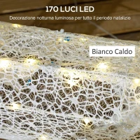 Outsunny Renna Natalizia Illuminata con Slitta con 170 LED, Decorazione di Natale per Casa e Giardino, Bianco e Rosso(m-4)