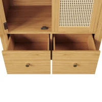 Country-Style Rattan Wardrobe with Semi-Circular Storage Area, Stylish Storage Cabinet for Bedrooms and Entryways, 78L x 45W x 181H cm, Oak(m-9)