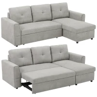 HOMCOM 3-Sitzer-Sofa mit Bettfunktion, Schlafsofa mit Chaiselongue, Polstersofa, Grau(m-12)