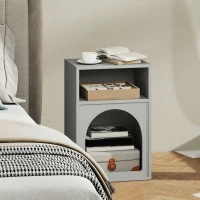 HOMCOM Table de chevet, table de nuit avec compartiments ouverts, design arqué, 40 x 30 x 60 cm, gris(m-7)