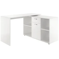 HOMCOM Eckschreibtisch Esstisch Computertisch Bürotisch Winkelschreibtisch Regal L-Form 120 x 115 x 76 cm, I-Form 191 x 50 x 76 cm, Weiß, MDF+Metall(m-1)