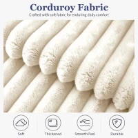 Oversized 2-Seater Corduroy Sofa with Ottoman, Comfortable Couch for Couples and Family, 100L x 135W x 75H cm, White(m-8)