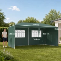 Outsunny Tenda para Festas com 4 Paredes Laterais 2 Janelas e Estrutura de Aço 585x295x255 cm Verde(m-4)
