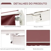 Outsunny Toldo Manual Retrátil 3,5x2,5 m com Ângulo Ajustável Manivela, Estrutura de Alumínio e Proteção UPF30+ Vinho Tinto(m-8)