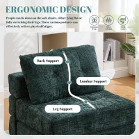 Cozy Convertible Floor Sofa Bed with Button-Tufted Detailing, Soft Chenille Folding Sleeper Couch for Living Room, 180L x 79W x 57H cm, Emerald(m-5)