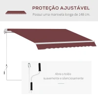 Outsunny Toldo Manual Retrátil 3,5x2,5 m com Ângulo Ajustável Manivela, Estrutura de Alumínio e Proteção UPF30+ Vinho Tinto(m-7)