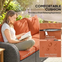 Outsunny Six-piece Outdoor Rattan Dining Set, Outdoor Sofa Set with Reclining Armchairs and Mental Frame, Orange(m-7)