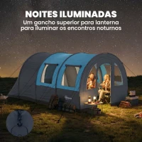 Outsunny Tenda de Campismo Familiar para 3 Pessoas com 2 Quartos Portas Impermeável 3000 mm para Trekking 480x260x200 cm Cinza(m-5)