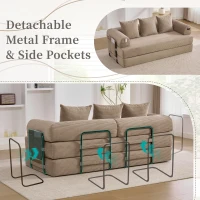 Cozy Compressible Folding Sofa with Detachable Metal Frame, Soft Modular Sectional Couch for Small Apartment, 110L x 33W x 33H cm, Khaki(m-7)