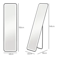 HOMCOM Espelho de Pé com Luz LED com Iluminação de 3 Cores Função de Memória e Controlo Tátil Inteligente 40x3x150 cm Preto(m-3)