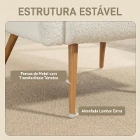 HOMCOM Poltrona em Tecido Teddy com Almofada Lombar Amovível e Pés Metálicos Efeito Madeira para Quarto, Creme(m-5)