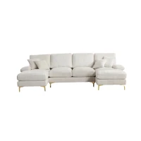 Modern U-Shaped Sectional Sofa with Double Chaise Lounge, Soft Chenille Modular Couch for Living Room, 272L x 136W x 88H cm, Beige(m-2)