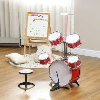 AIYAPLAY Set Batteria per Bambini da 5 Pezzi con Grancassa con Pedale, Tamburi, Piatto e Sgabello, Età 3-6 Anni, Rosso(m-10)