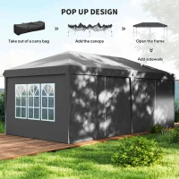 Outsunny Outsunny 3 x 6 m Garden Pop Up Gazebo, Wedding Party Tent Marquee, Water Resistant Awning Canopy with Sidewalls, Windows, Carry Bag, Grey(m-4)